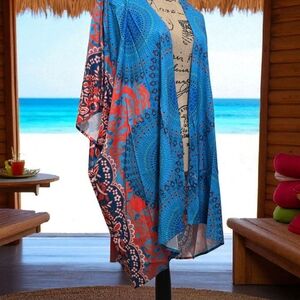 Vibrant Blue and Red Swim Coverup